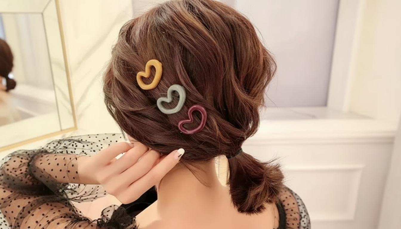 Korean Heart Hair Clips for Women: Cute Grip & Style